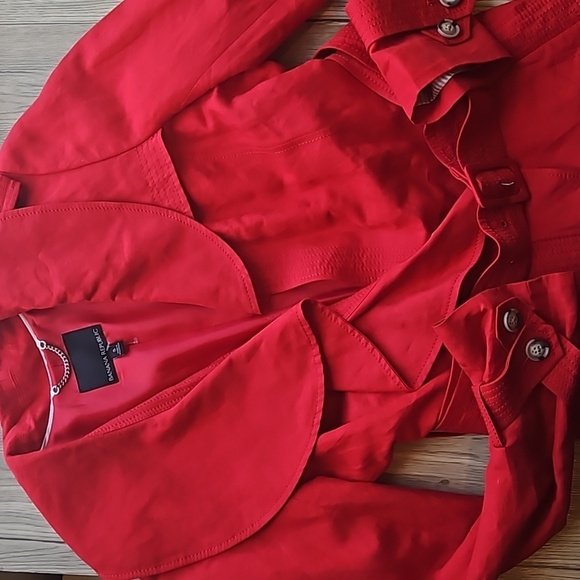 Banana Republic Red Linen Blend Ruffle Collar  Belted Trench Coat M NWOT - Picture 3 of 9